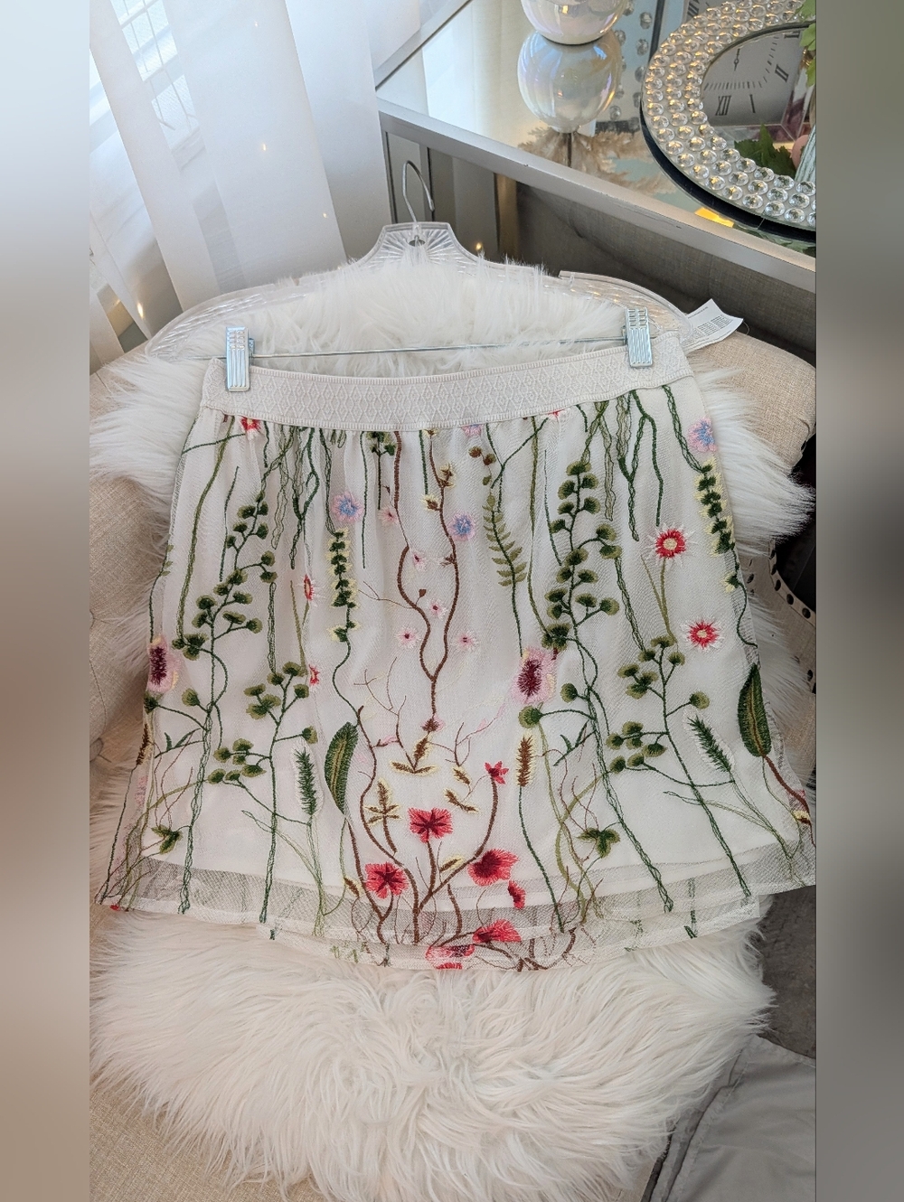 new directions White Floral Embroidered A-Line Skirt